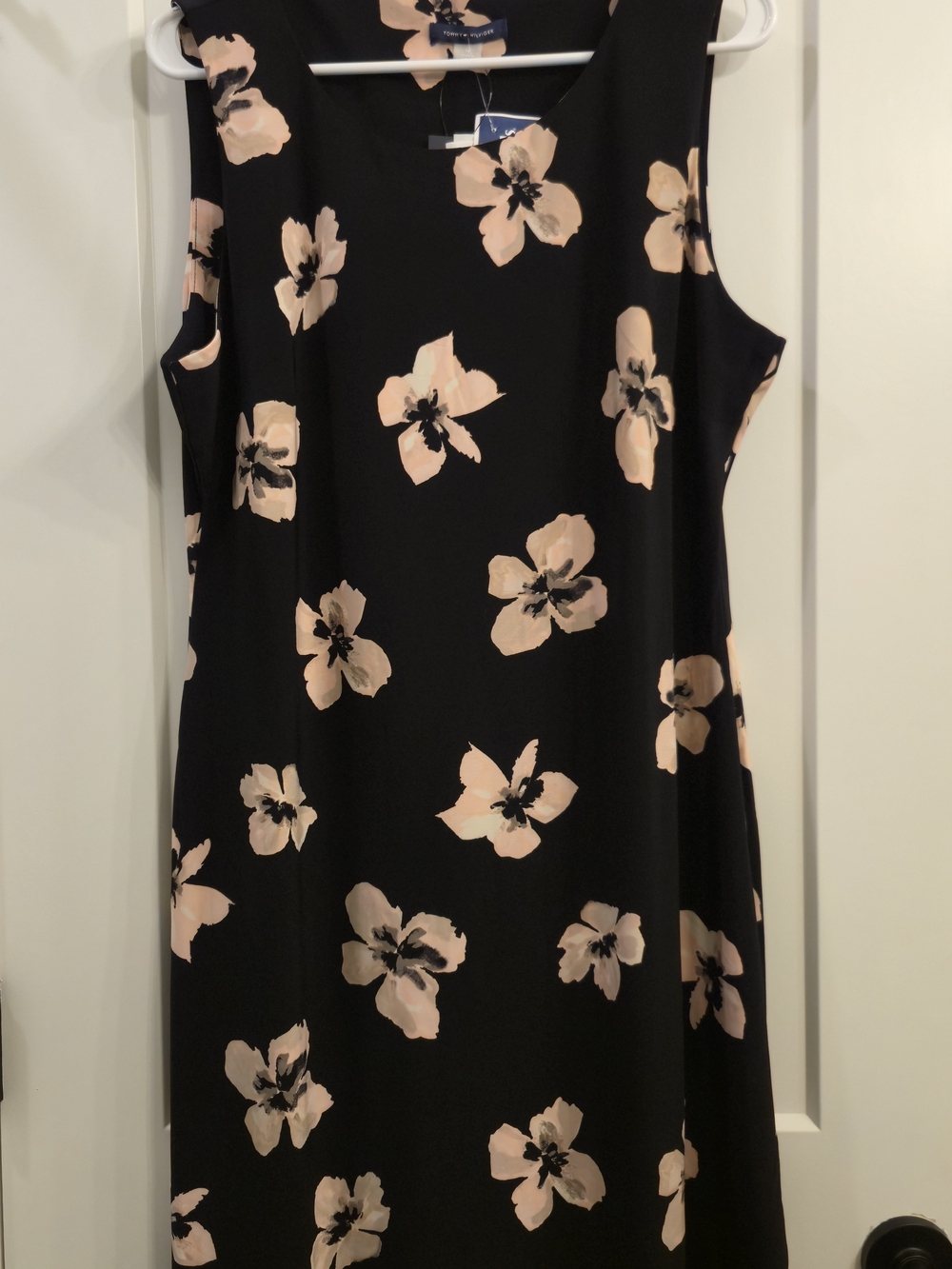 Tommy Hilfiger Black Sleeveless Midi Dress with Blush Floral Print